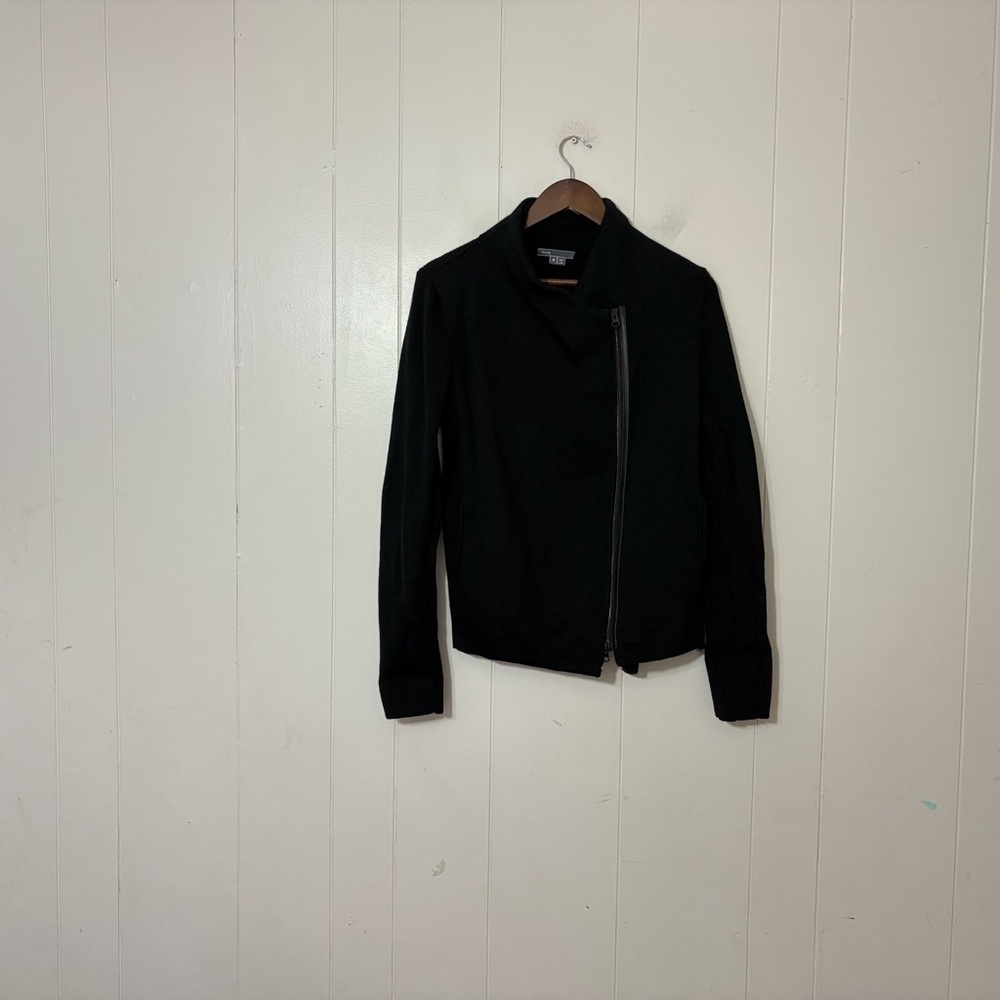 Vince Black Wool Asymmetrical Moto Jacket Zip Front Minimalist Size M - Picture 2 of 12